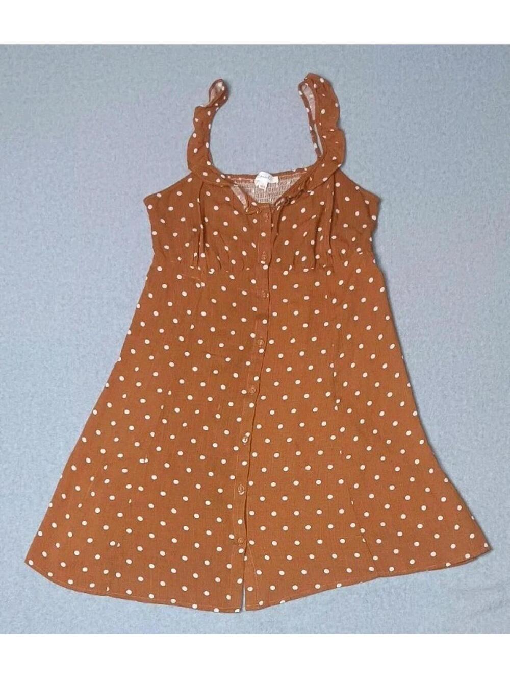 Be Cool Sleeveless Button Up Mini Dress Womens Size Large Brown With White Poka